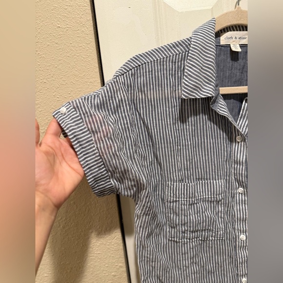 Anthropologie Cloth & Stone Zoe Stripe Button-Up Shirt Grandma Coastal , XS - Picture 6 of 8